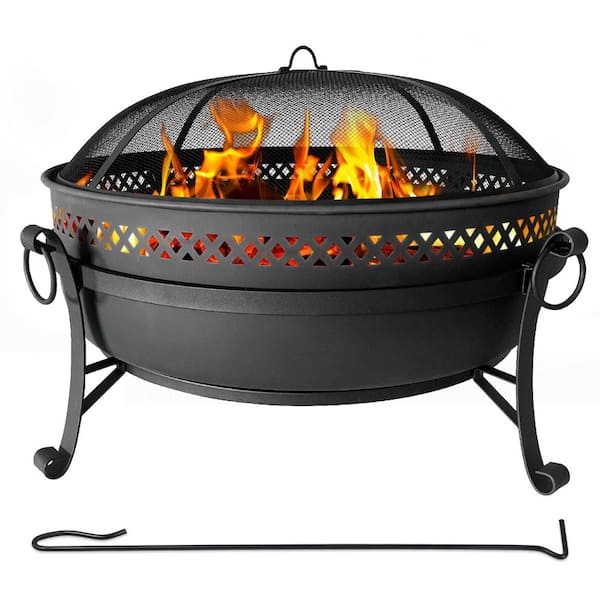 34 in. Outdoor Patio Fire Pit with Mesh Spark Screen Portable Fire Pit for Camping in Bronze