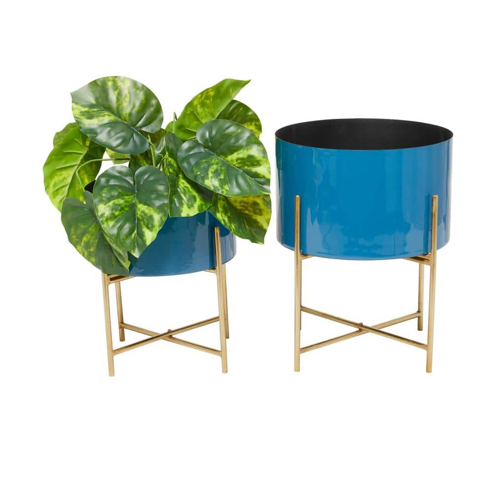 Litton Lane 12 In. X 15 In. Blue Metal Modern Planter 70253 - The Home 