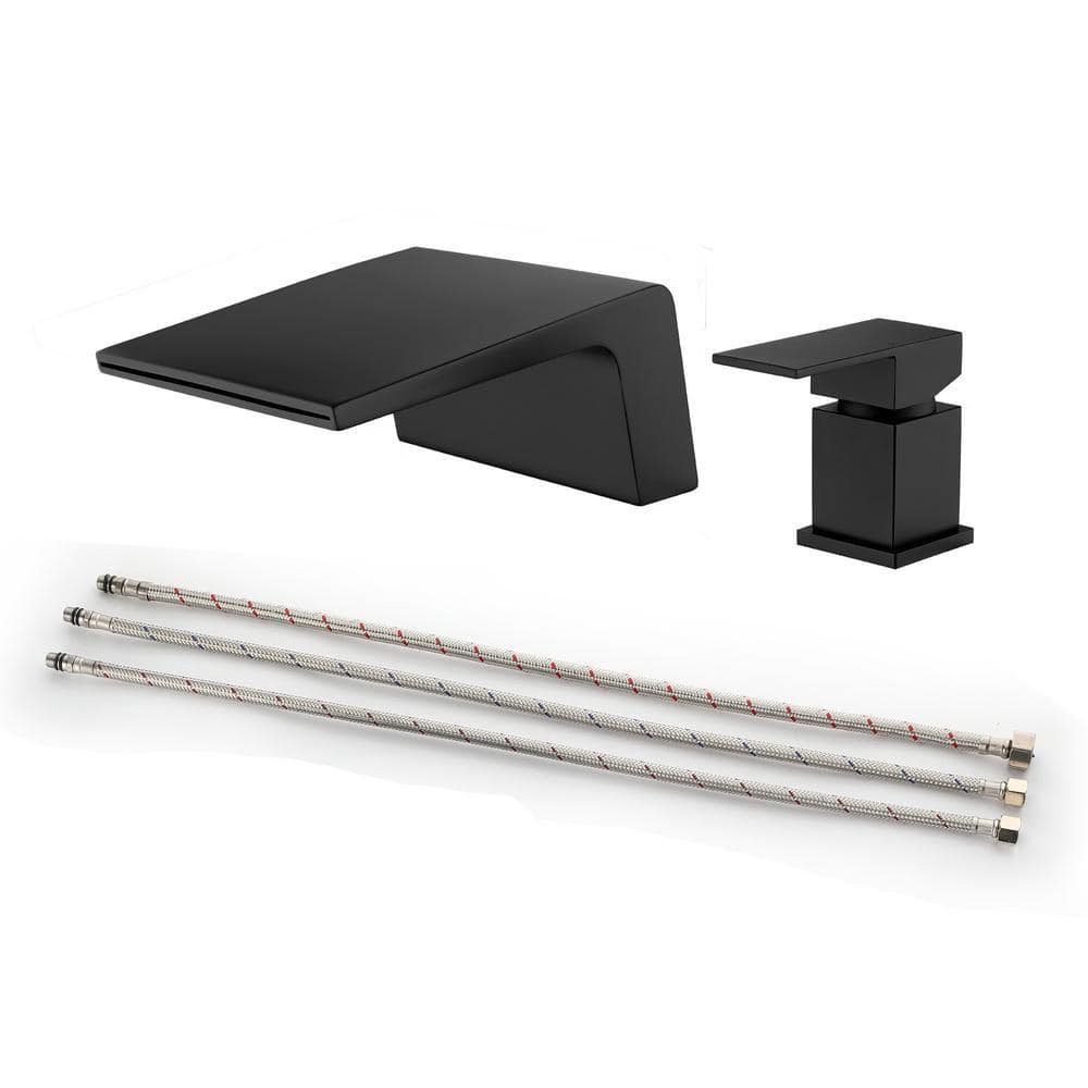 Ami Single-Handle Tub Deck-Mount Roman Tub Faucet With Waterfall Spout in Matte Black