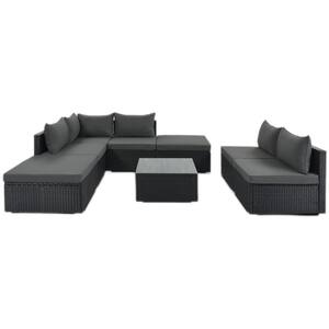 8-Piece Wicker Outdoor Sectional Sofa Set Garden Furniture Conversation Set with Gray Cushions