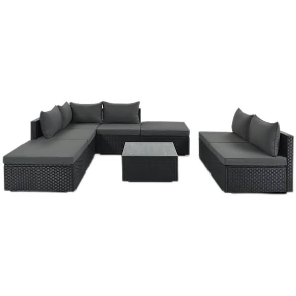 Mondawe 8-Piece Wicker Outdoor Sectional Sofa Set Garden Furniture Conversation Set with Gray Cushions
