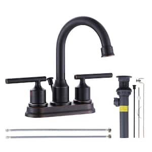 4 in. Centerset 2-handle Bathroom Faucet with Drain and Hose in Oil Rubbed Bronze