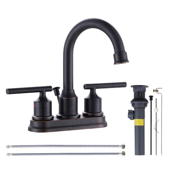 ARCORA 4 in. Centerset 2-handle Bathroom Faucet with Drain and Hose in Oil Rubbed Bronze