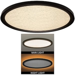 32 in. Low Profile Oval Oil Rubbed Bronze Faux Crackle Lens LED Flush Mount with Night Light Trim Adjustable CCT