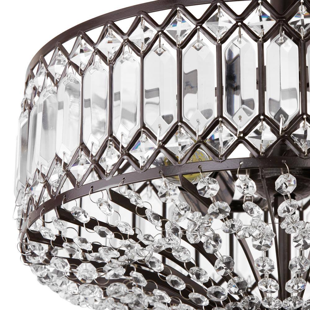 Elegant Hollywood Bronze & Glass Drum Ceiling Light with K-9 Crystals