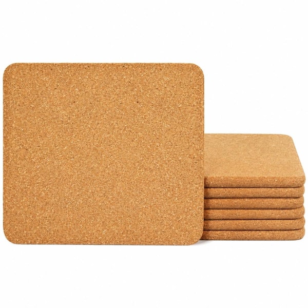 High-Density Natural Cork Square Trivets 6-Pack 8 in x 8 in Hot Pads for Pots and Pans