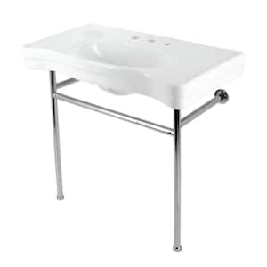 Bristol 36 in. Ceramic Console Sink Set with Stainless Steel Legs in White/Polished Nickel