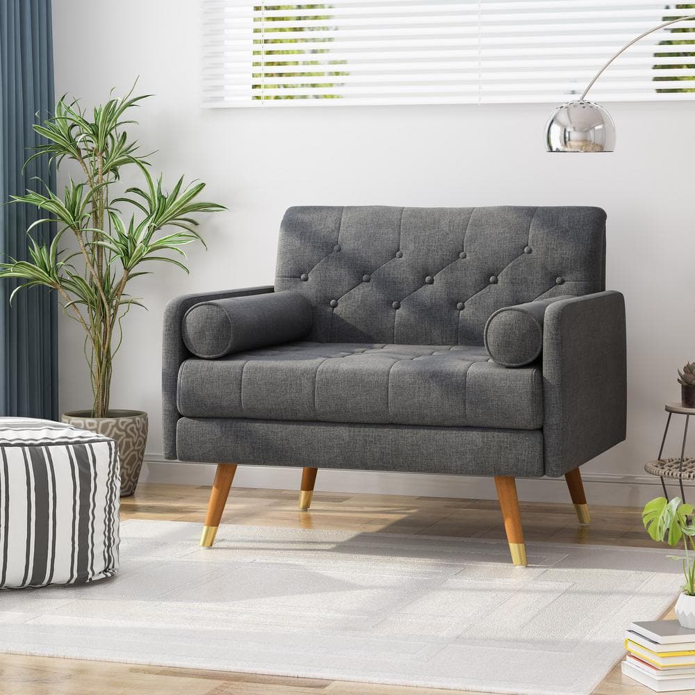 Dark Gray Rubberwood Mid-Century Modern Accent Chair