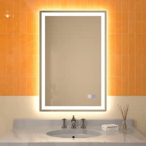 Derrin 24 in. W x 36 in. H Rectangular Frameless Anti-Fog and LED Light Dimmable Wall Bathroom Vanity Mirror in Silver