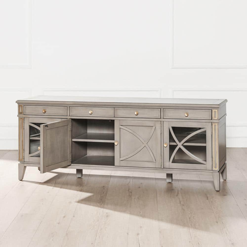 Dauphin 71" Glam Grey Cashmere TV Console with Gold Accents