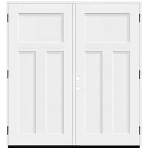 Legacy 68 in. x 80 in. 3 Panel Craftsman LHOS Unfinished White Fiberglass Double Prehung Front Door with 6-9/16 Jamb