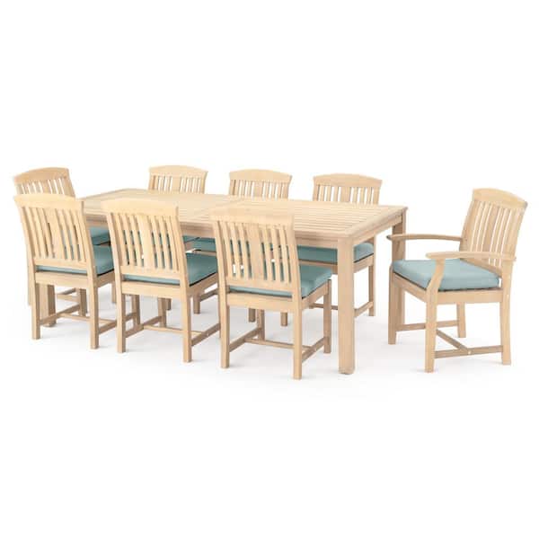 RST BRANDS Kooper 9-Piece Wood Outdoor Dining Set with Sunbrella Spa Blue Cushions