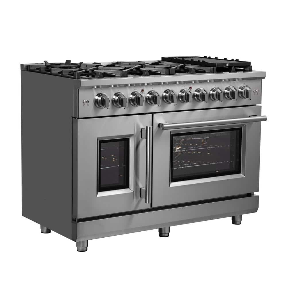 48-Inch Stainless Steel Freestanding Gas Range with Convection and Griddle