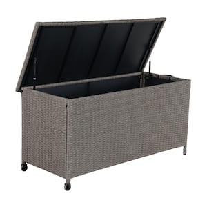 120 Gal. Brown Deck Box Rattan Storage Cabinet with Rollers and Side Handles