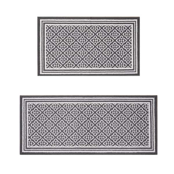 Isla 2-Tone Dark Gray/Ivory 2 ft. x 5 ft. Geometric 2-Piece Area Rug Set