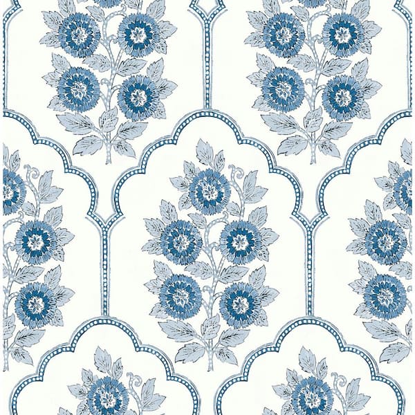 SOCIETY SOCIAL Blue Floral Bazaar Delft Peel and Stick Wallpaper Sample