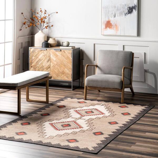 nuLOOM Adilynn Aztec Machine Washable Area Rug Gray 4' x 6