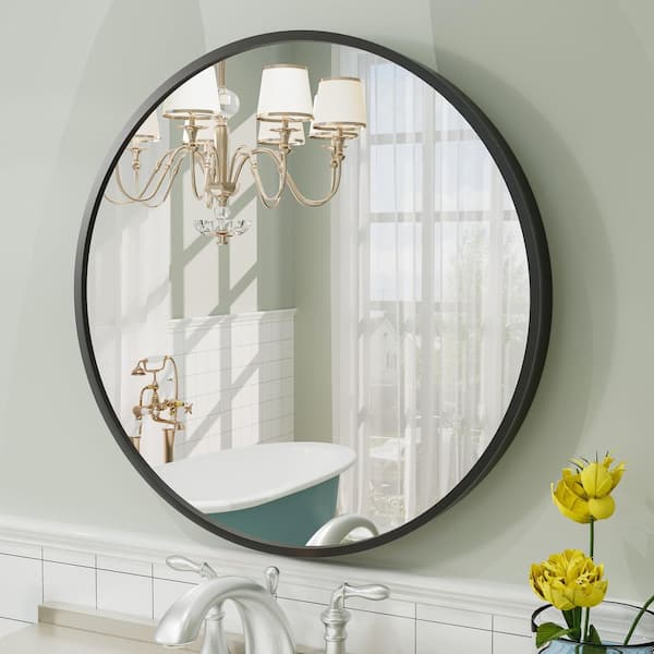 20 in. W x 20 in. H Round Aluminum Alloy Framed French Cleat Mounted Wall Decor Bathroom Vanity Mirror in Matte Black