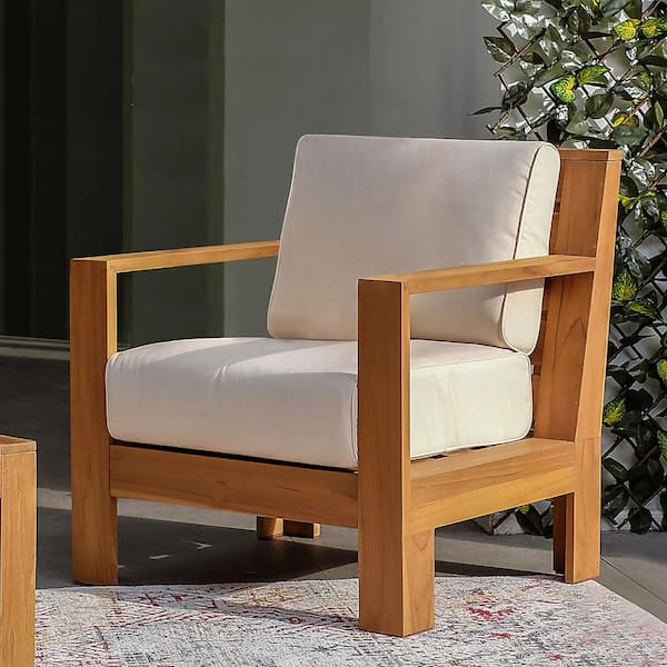 Cambridge Casual Cambridge Casual Logan Teak Wood Oversized Outdoor Lounge Chair with Sunbrella Vellum Cushion