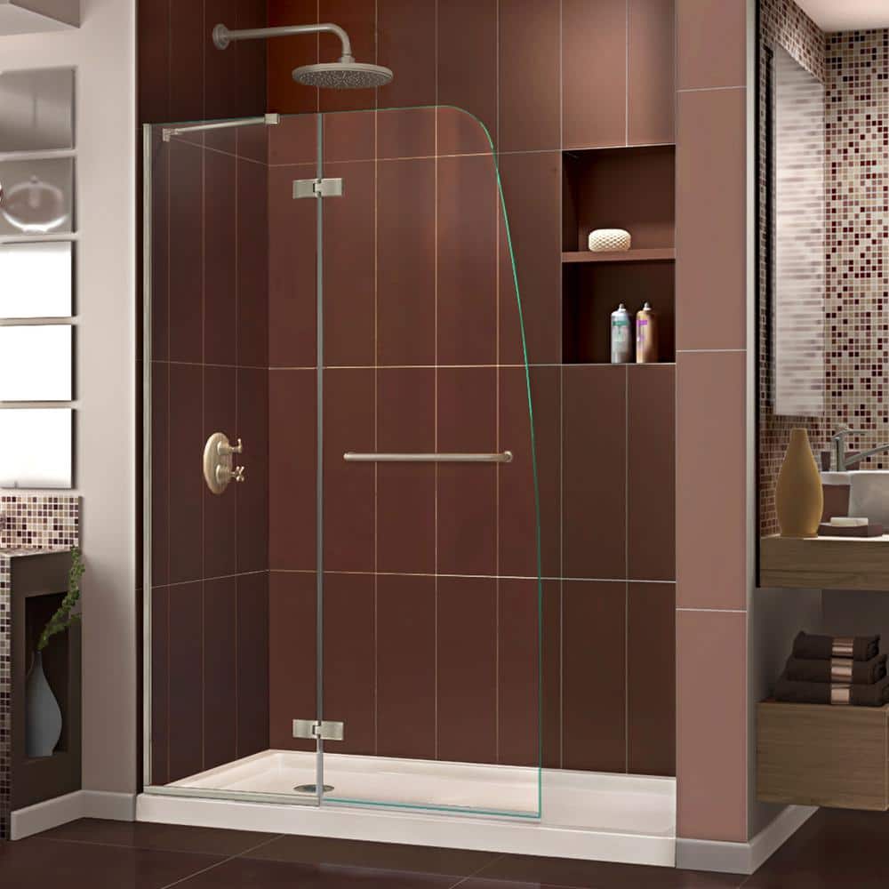 Aqua Ultra Frameless Brushed Nickel Shower Enclosure with Base