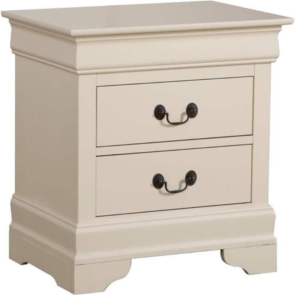 Ivory Finish, 2 Drawers Nightstand