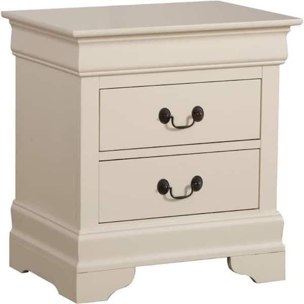 Ivory Finish, 2 Drawers Nightstand