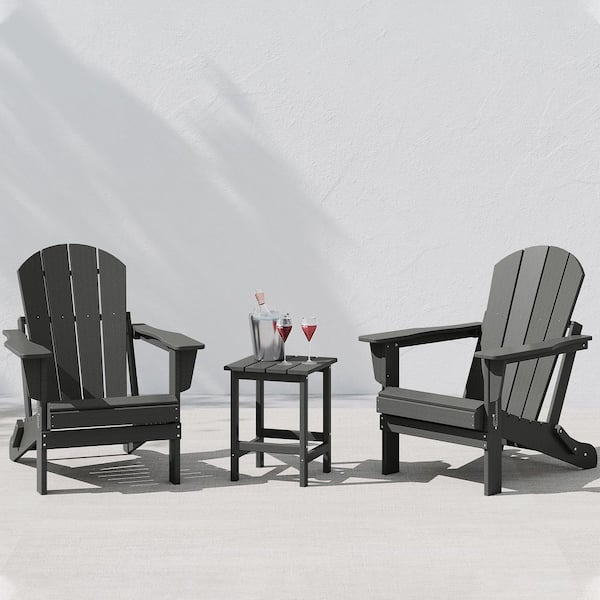 Laguna 3-Piece Fade Resistant Outdoor Patio HDPE Poly Plastic Folding Adirondack Chair Set with Side Table in Gray