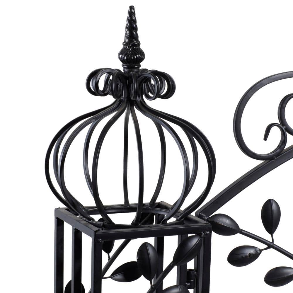Matte Black Metal Scrollwork Arched Garden Gate Arbor