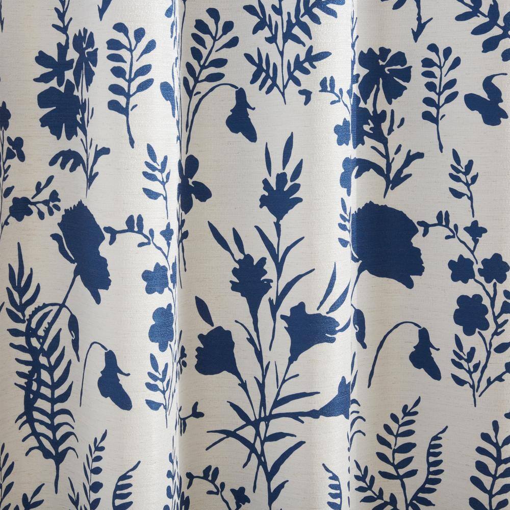 Indigo Floral Light Filtering Grommet Top Curtain Panels, 54"x96", Set of 2