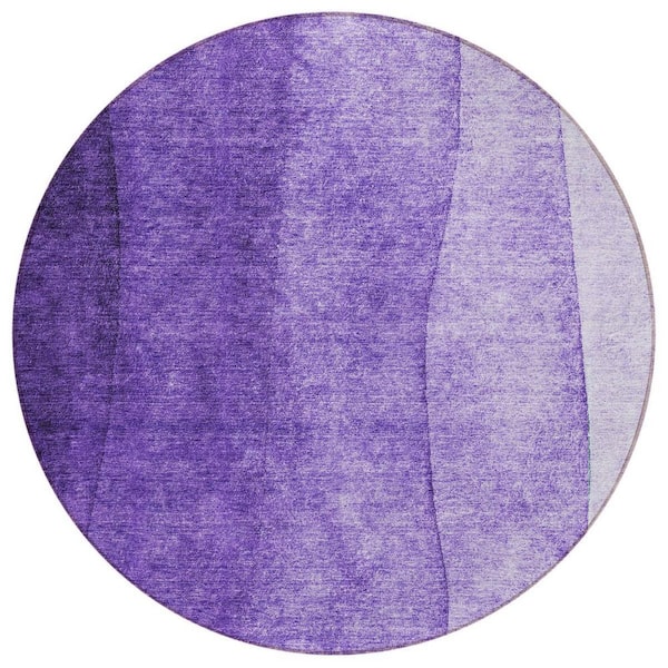 Purple, Lilac, Lavender 8 Round ft. Woven Abstract Polyester Round Indoor / Outdoor Area Rug
