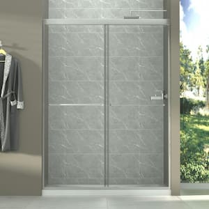 Victoria 54 in. W x 72 in. H Sliding Framed Shower Door in Brushed Nickle Finish with Clear Glass