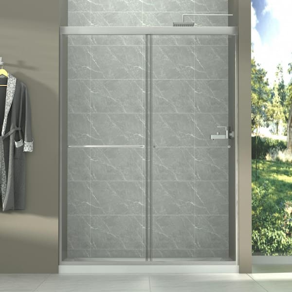 Xspracer Victoria 54 in. W x 72 in. H Sliding Framed Shower Door in Brushed Nickle Finish with Clear Glass