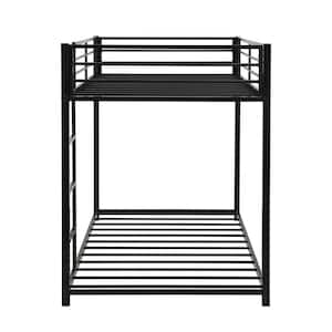 Black Twin over Twin Metal Bunk Bed with Ladder and Full-length Guardrail