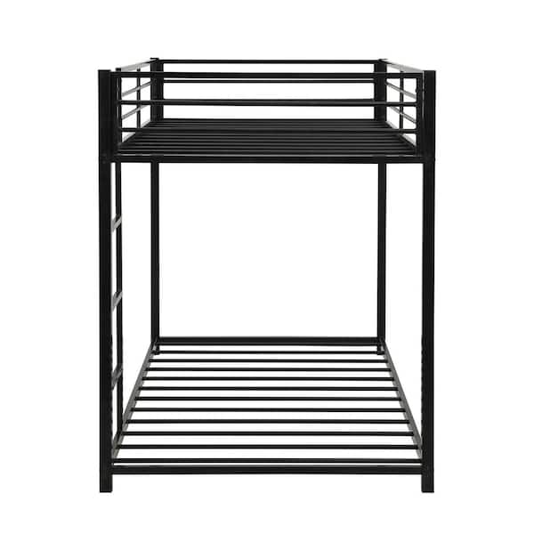 Black Twin over Twin Metal Bunk Bed with Ladder and Full-length Guardrail