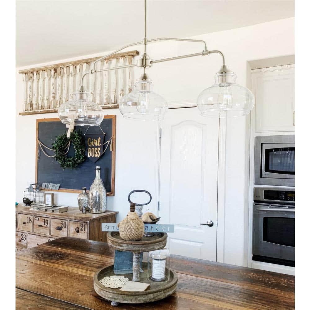 Harlow 38" Brushed Nickel Pendant Lamp with Clear Glass Dome Shades