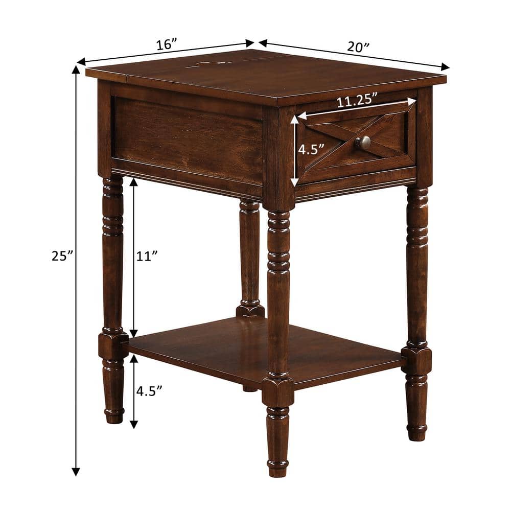 Espresso Wood End Table with Charging Station and Storage