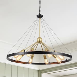 8-Light Black and Gold Spray Circle Wagon Wheel Chandelier Sputnik Chandelier for Dining Room with No Bulbs Included