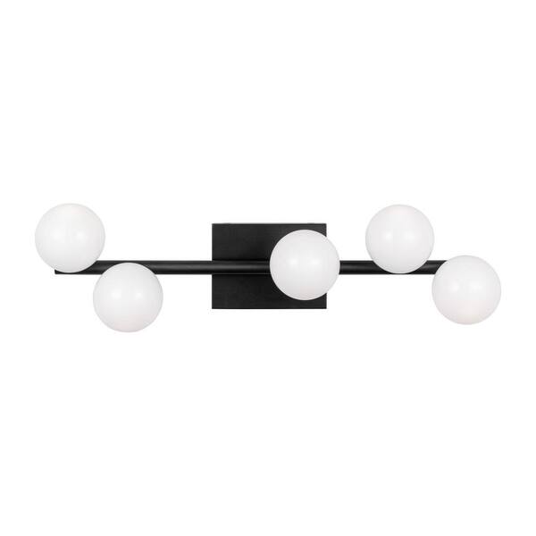 Generation Lighting - Studio Altair 24 in. 5-Light Aged Iron Bathroom Vanity Light with Milk Glass Shades