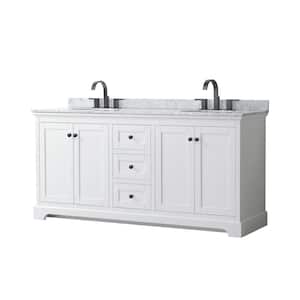 Avery 72 in. W x 22 in. D x 35 in. H Double Bath Vanity in White with White Carrara Marble Top