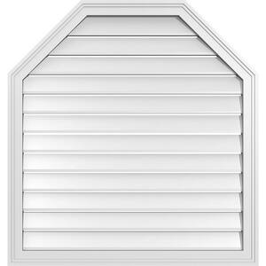 34 in. x 36 in. Octagonal Top Surface Mount PVC Gable Vent: Functional with Brickmould Frame
