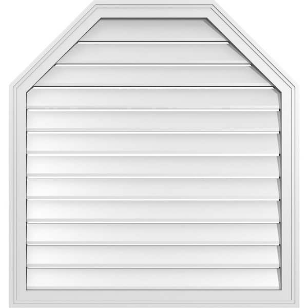 Ekena Millwork 34 in. x 36 in. Octagonal Top Surface Mount PVC Gable Vent: Functional with Brickmould Frame