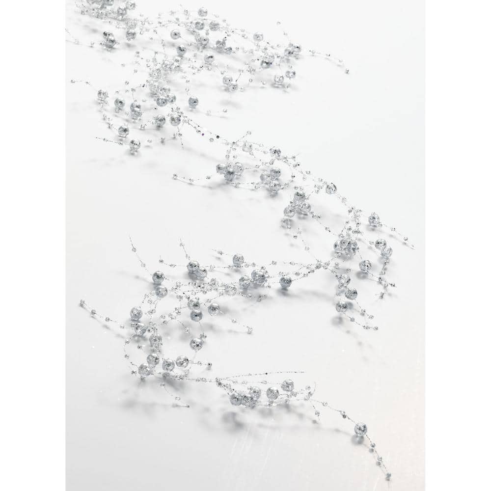 6 Foot Glittered Iced Pine Garland - Silver/White Iridescent or