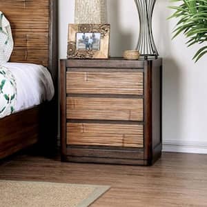 3-Drawer Covilha Antique Brown Night Stand 26 in. H x 24 in. W x 16 in. D