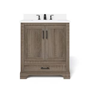 Kendall 30 in. W Bath Vanity in Distressed Oak with Engineered Stone Vanity Top in White with White Basin