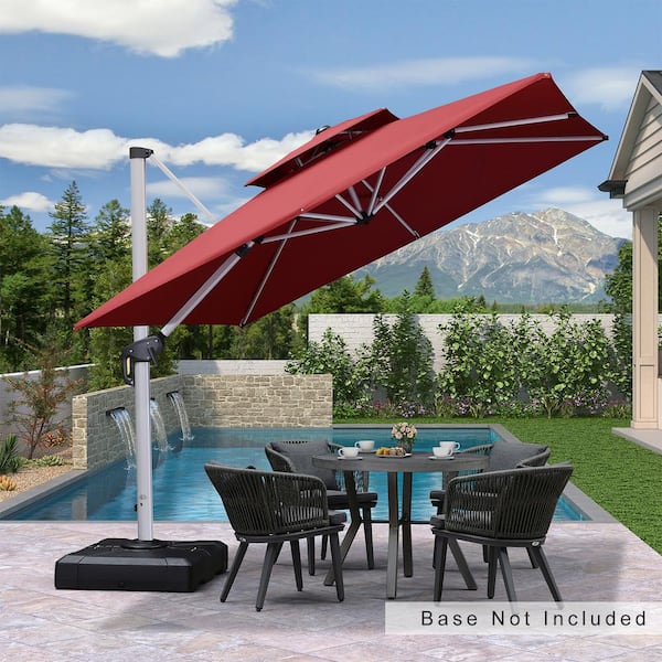 PURPLE LEAF 9 ft. Square Double-top Aluminum Umbrella Cantilever Polyester Patio Umbrella in Terra