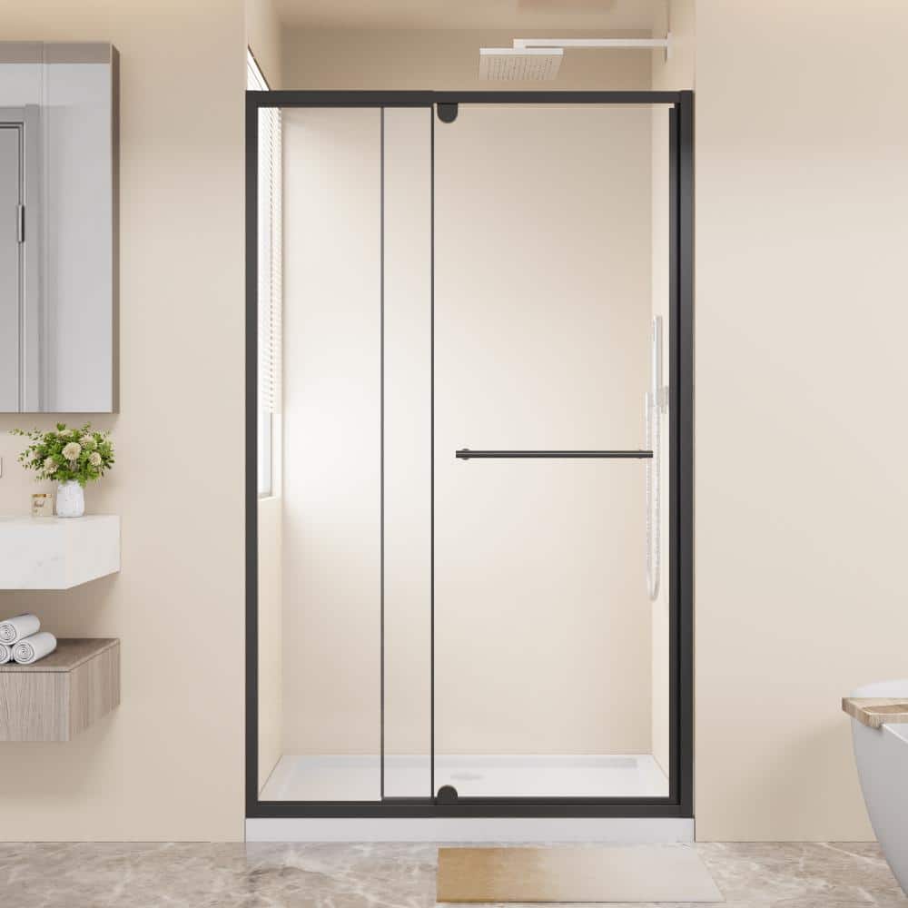 "48 in. W x 72 in. H Pivot Framed Swing Shower Door in Matte Black with 1/4"" (6mm) SGCC Clear Tempered Glass" price history on PriceWatchPro