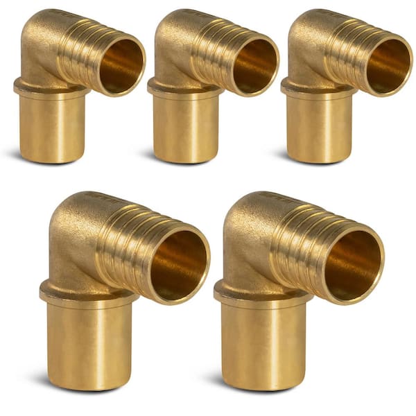 The Plumber's Choice 1 in. x 1 in. Brass Male Sweat x Pex Barb 90-Degree Elbow Pipe Fitting (5-Pack)