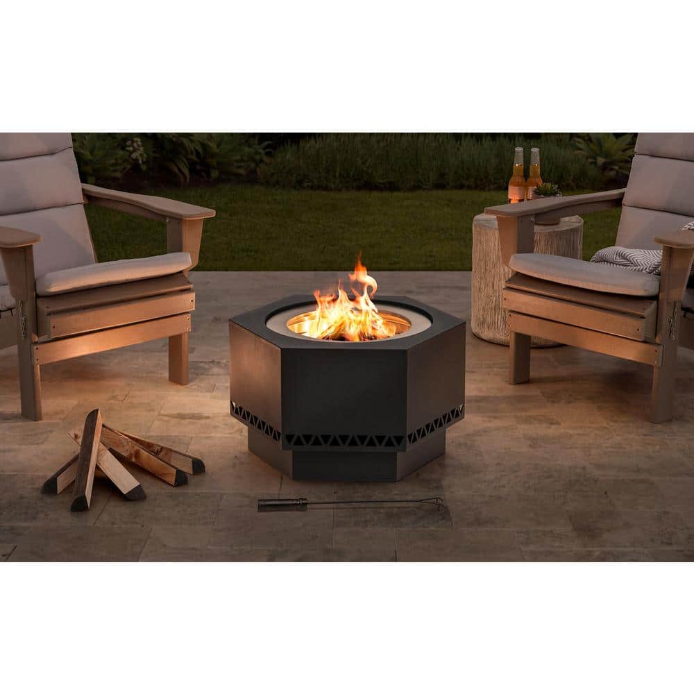 Lawrence Black Hexagonal Smokeless 28 Inch Fire Pit with PVC Cover