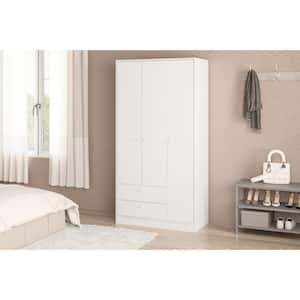 Denmark White Engineered Wood 36 in. W Armoire with 3-Doors/2-Drawers
