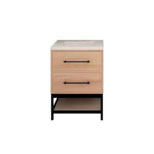 Victoria 24 in. W x 20 in. D x 35 in. H Single Sink Freestanding Frame Bath Vanity in Red Oak with White Acrylic Top